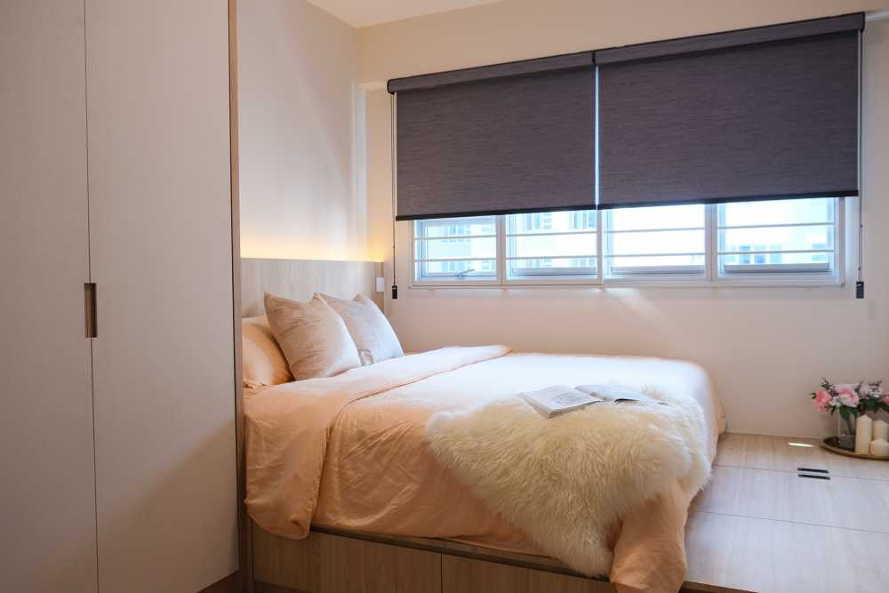 Contemporary Bedroom with Platform Bed and Ceiling Light