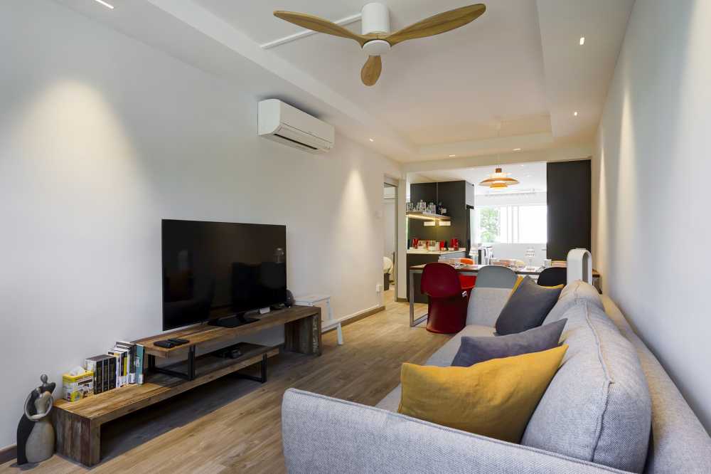 Contemporary Living Room with Vinyl Flooring and Downlights