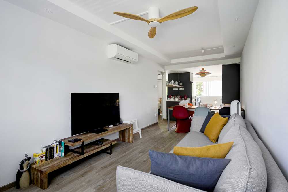 Contemporary Living Room with Vinyl Flooring and TV Console