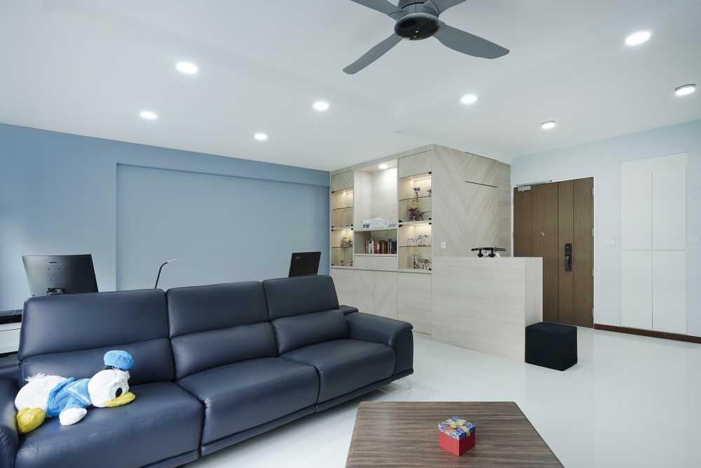 Contemporary Living Room with Ceiling Light and Downlights