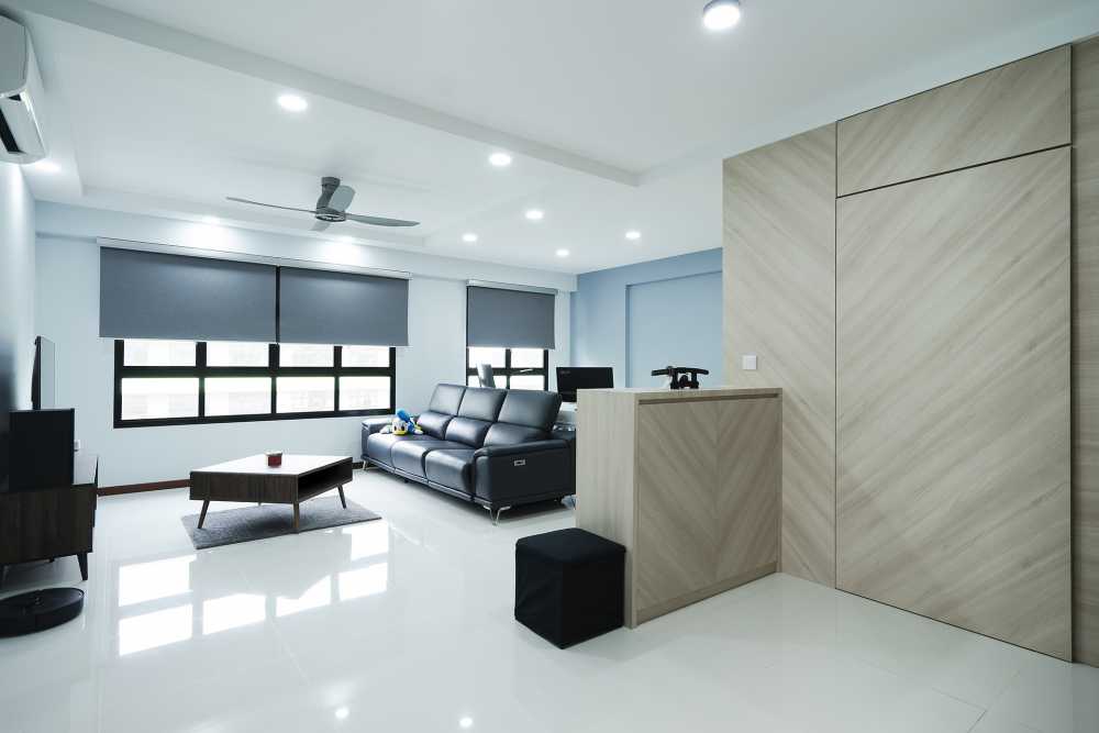 Contemporary Living Room with Drop Ceiling and Ceiling Light