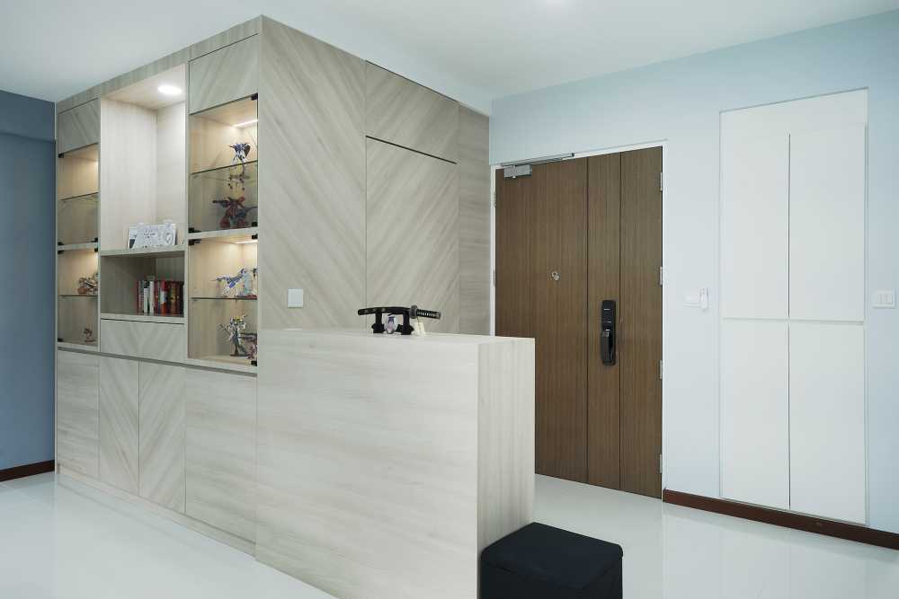 Contemporary Entryway with Seating Bench and Shoe Rack