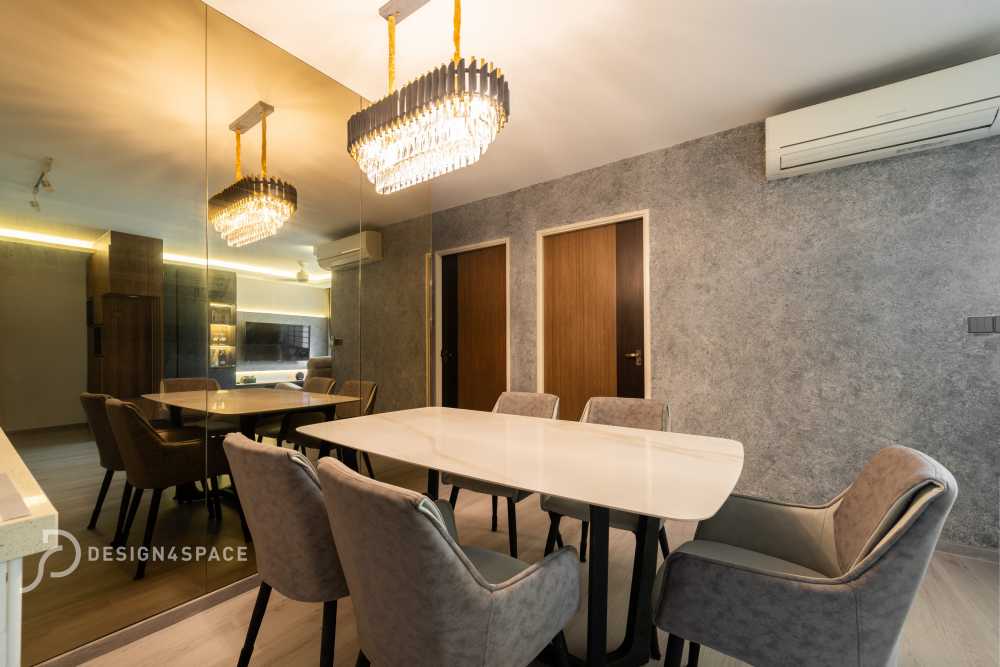 Modern Dining Room with Cove Lighting and Drop Ceiling