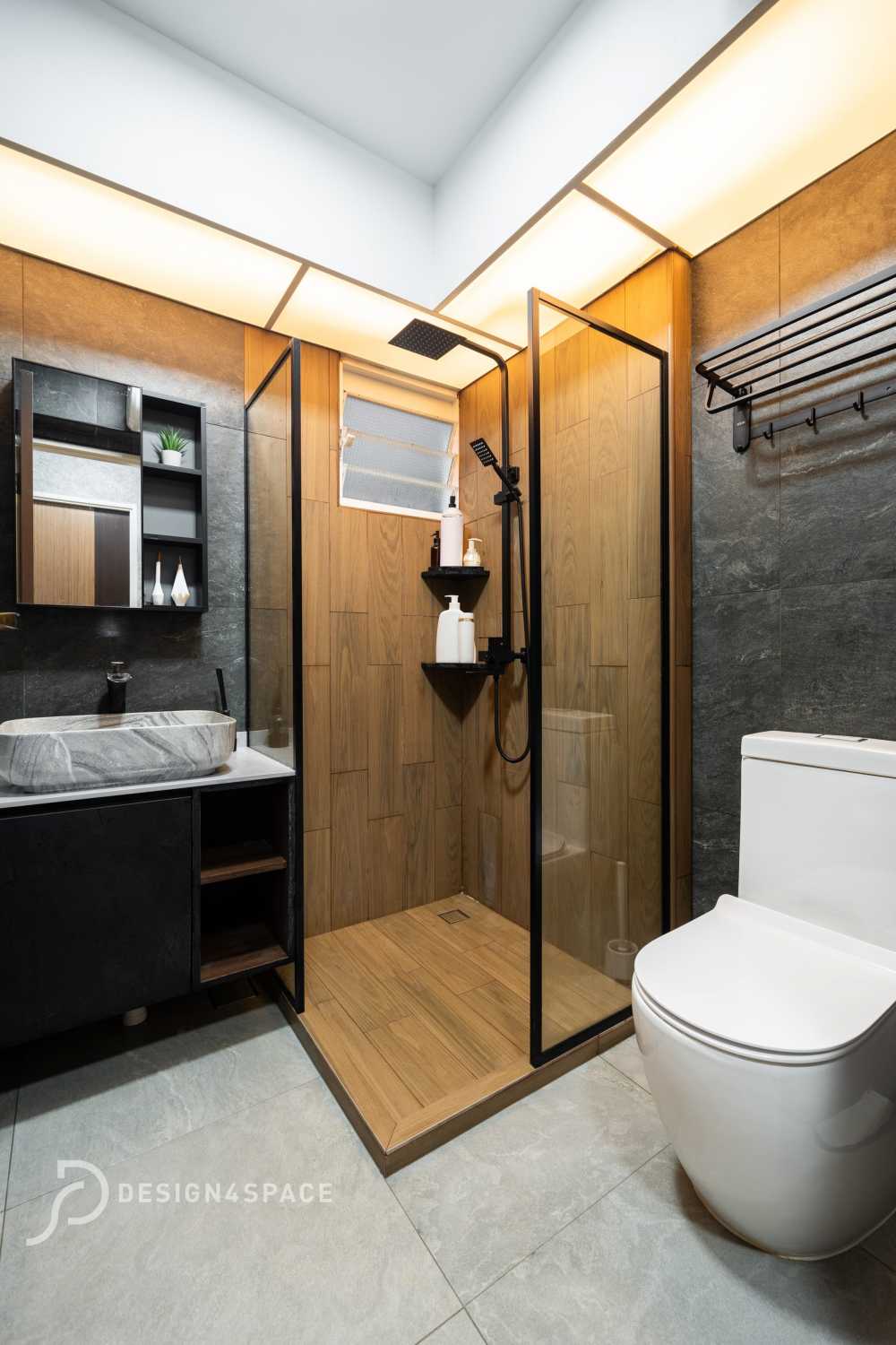Modern Bathroom with Vinyl Flooring and Mirror