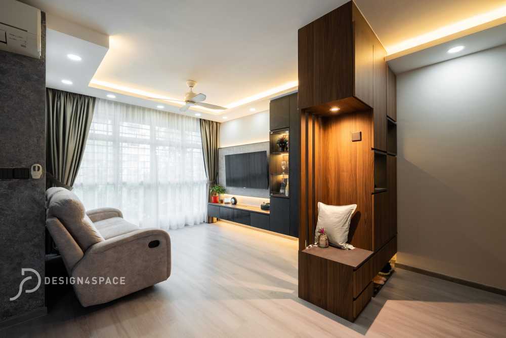 Modern Living Room with Wood Flooring and Feature Wall