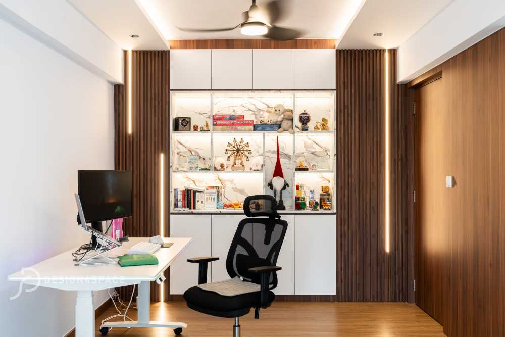 Contemporary Study with Ceiling Light and Desk Chairs