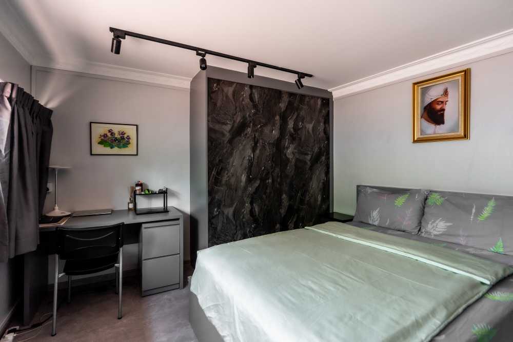 Modern Bedroom with Platform Bed and Vinyl Flooring