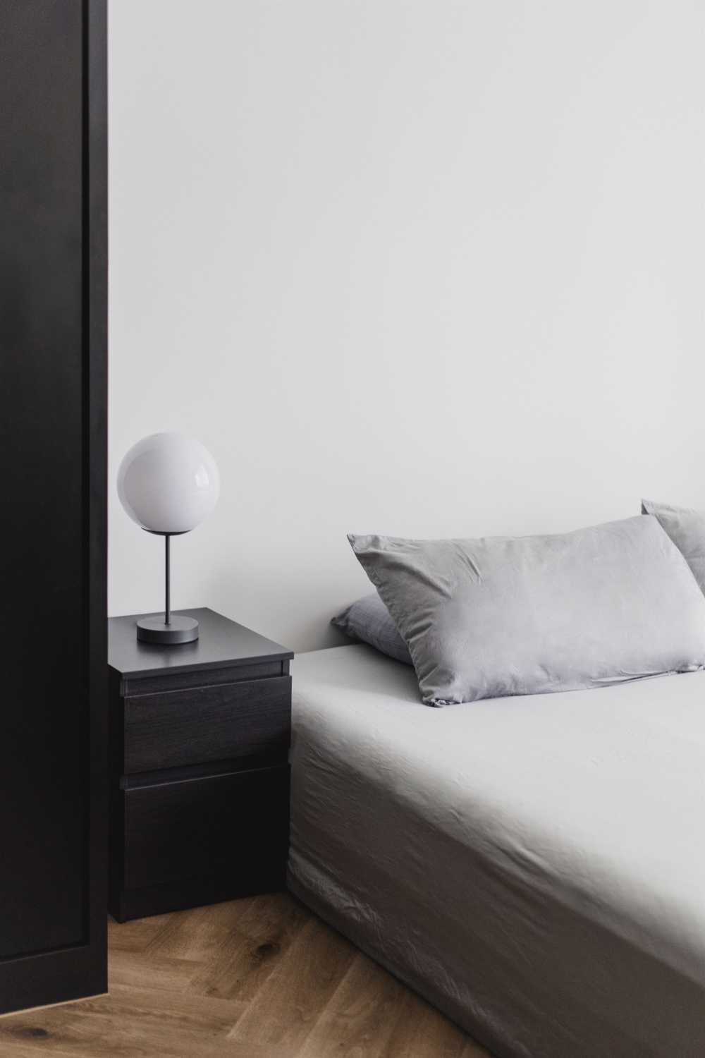 Contemporary Bedroom with Vinyl Flooring and Herringbone Tiling