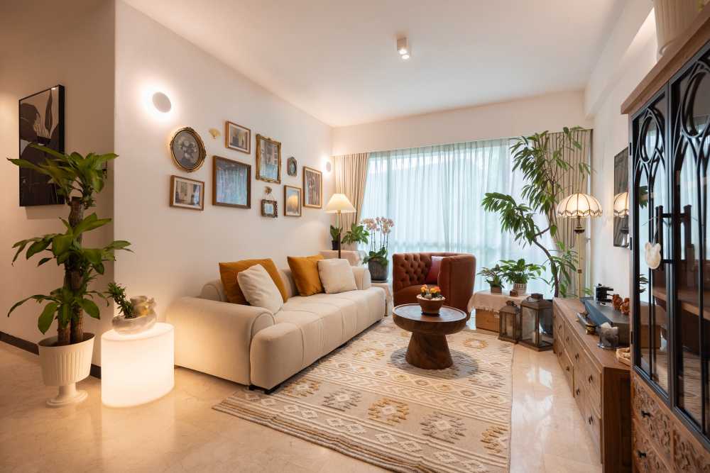 Transitional Living Room with TV Console and Sofa
