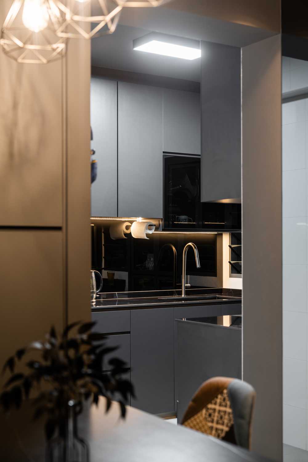 Industrial Kitchen with Countertop and Open Kitchen