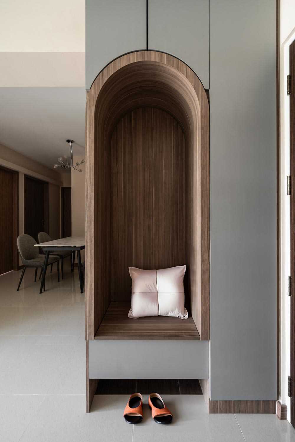 Contemporary Entryway with Seating Bench and Shoe Rack