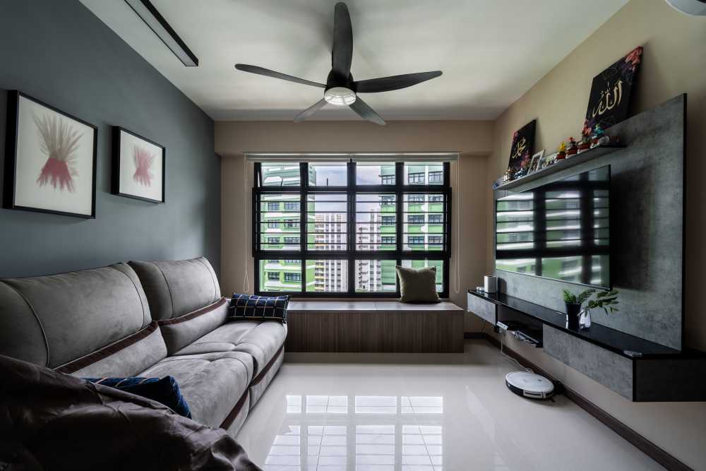Contemporary Living Room with TV Console and Feature Wall