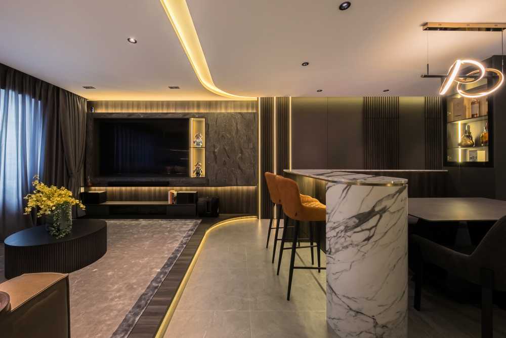 Contemporary Living Room with TV Console and Feature Wall