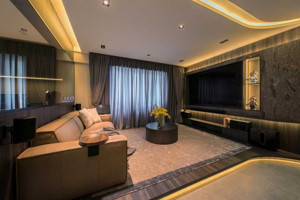 Contemporary Living Room with TV Console and Ceiling Light