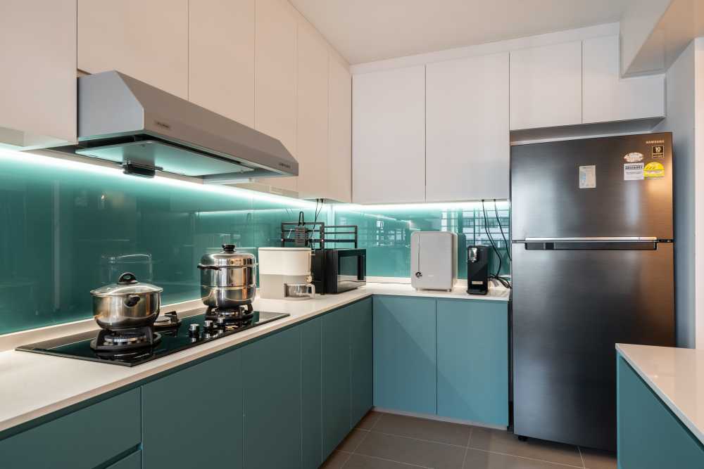 Scandinavian Kitchen with Countertop and Kitchen Backsplash