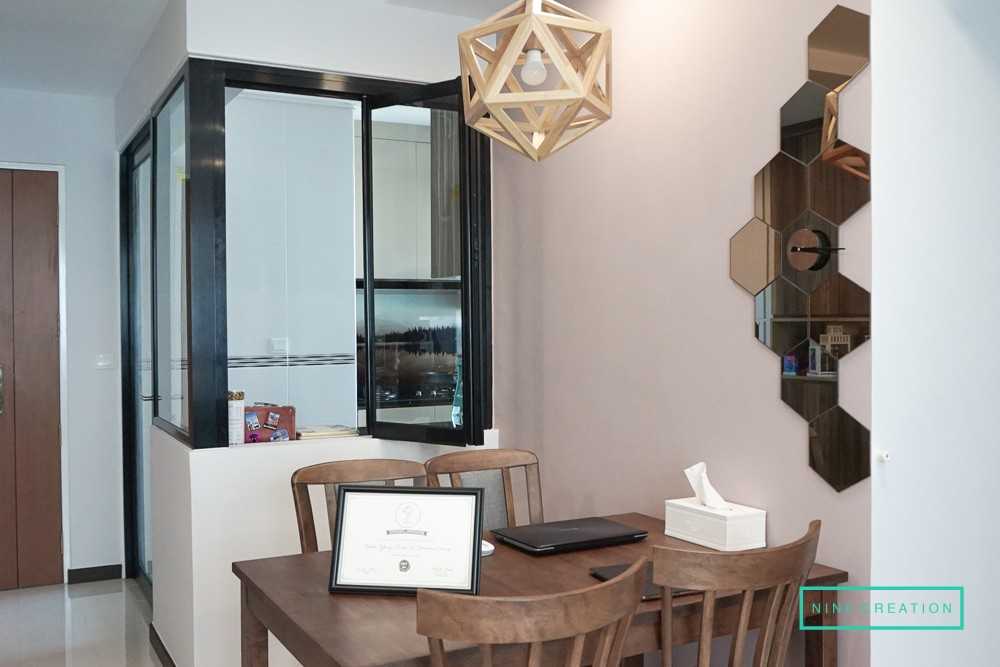 Contemporary Dining Room with Drop Ceiling and Downlights