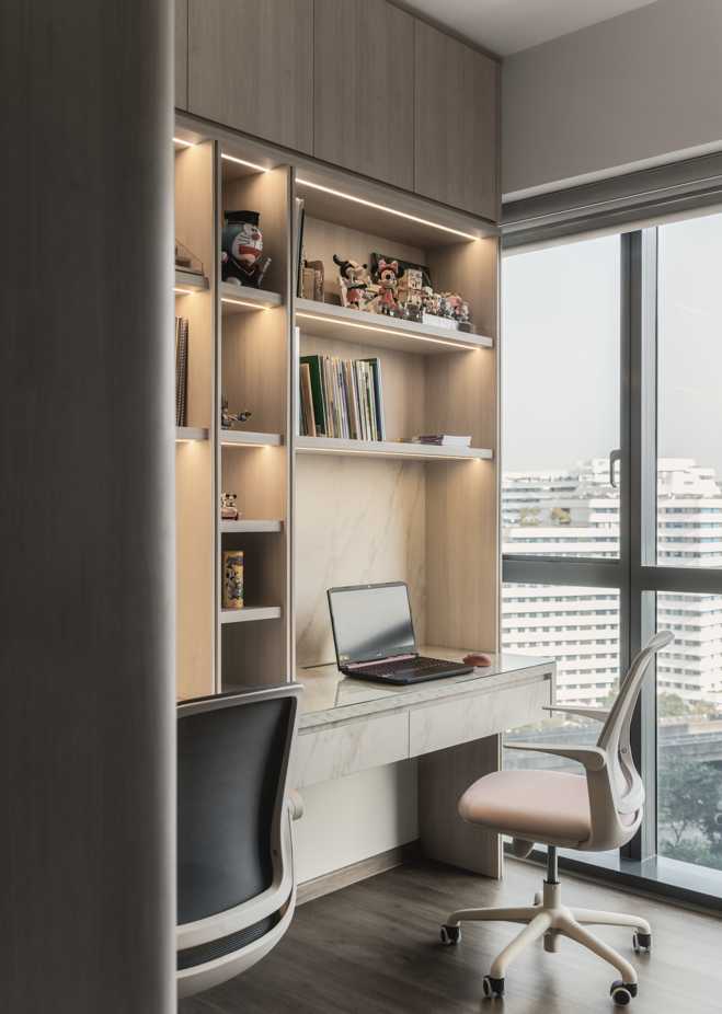 Modern Study with Bookshelf and Desk