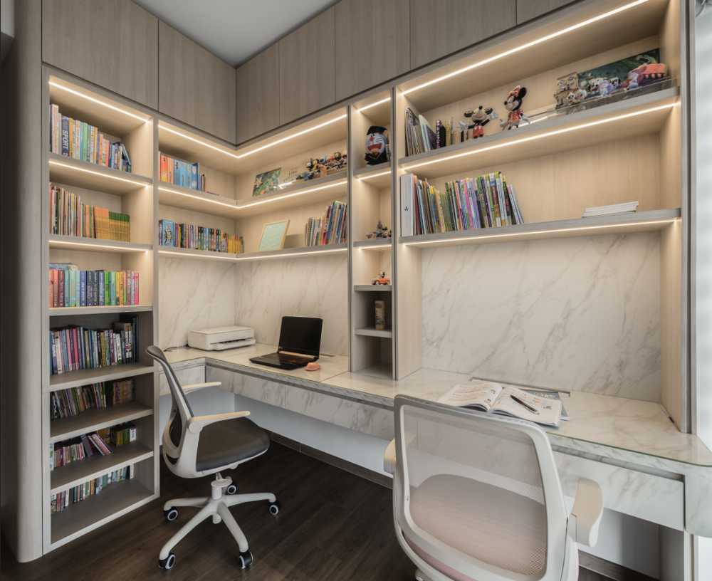 Modern Study with Bookshelf and Desk
