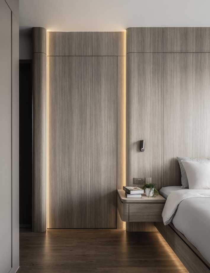 Modern Bedroom with Bedside Table and Flooring