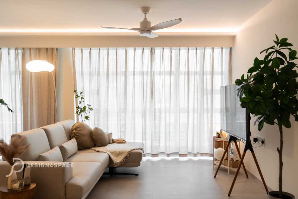 Scandinavian Living Room with Vinyl Flooring and TV Console