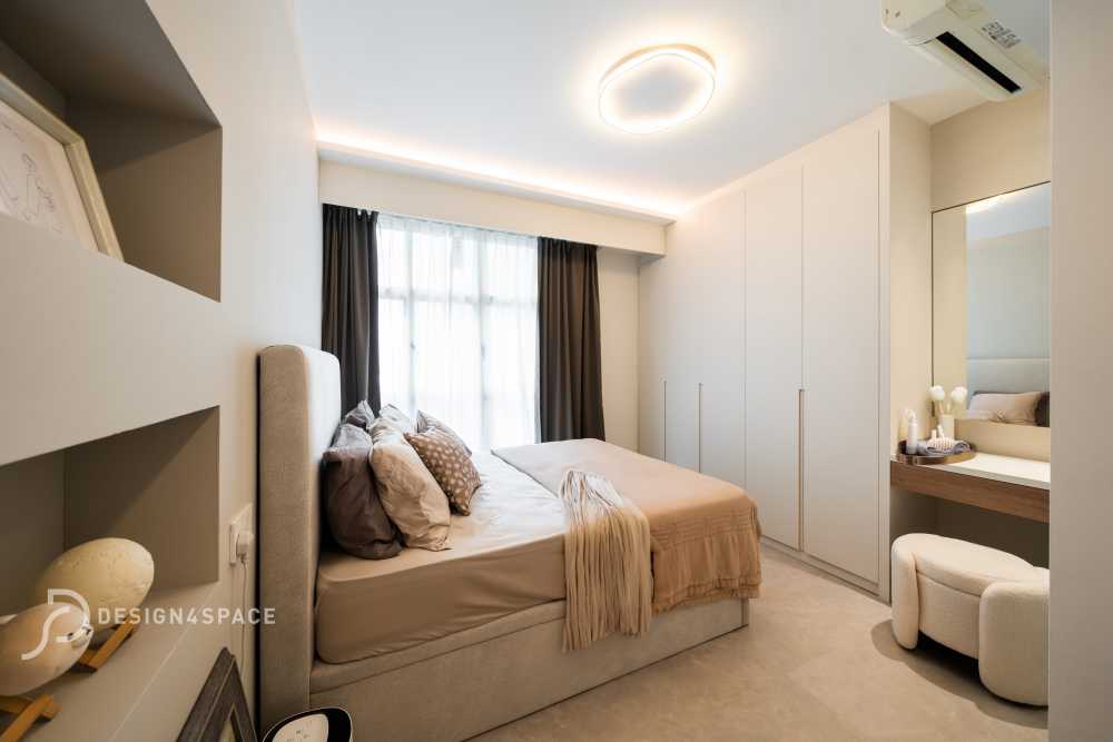 Scandinavian Bedroom with Vinyl Flooring and Cove Lighting