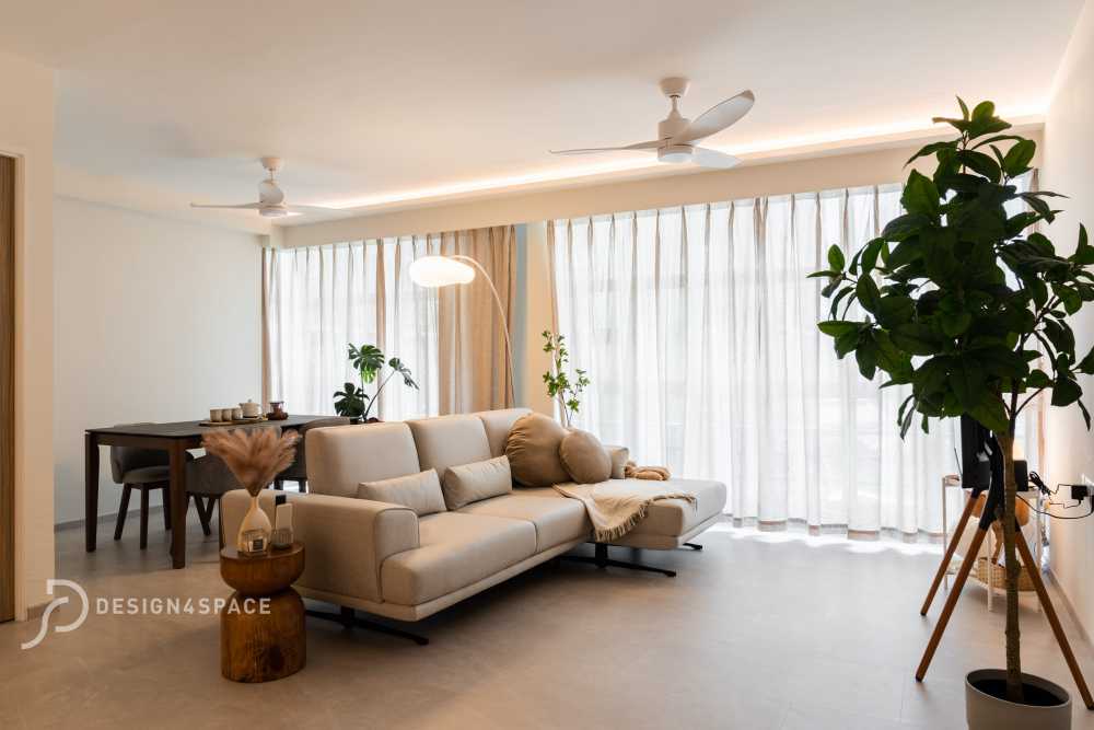 Scandinavian Living Room with Countertop and Vinyl Flooring