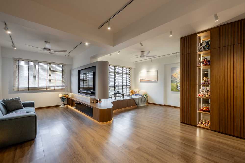 Contemporary Living Room with TV Console and Feature Wall