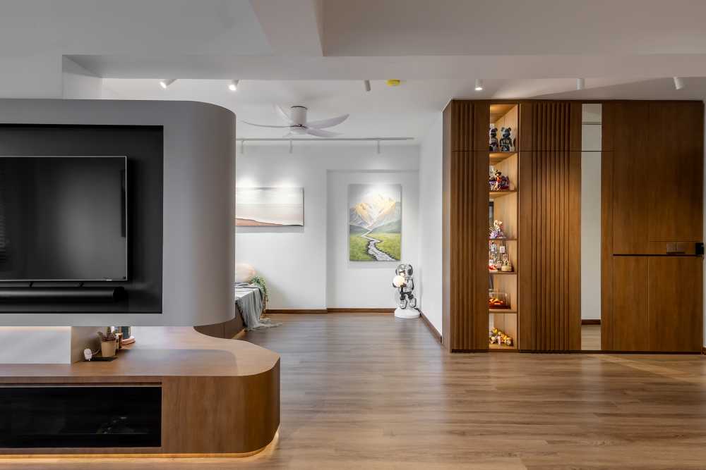 Contemporary Living Room with Vinyl Flooring and Sofa