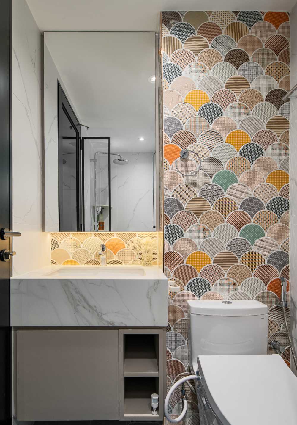 Modern Bathroom with Wash Basins and Tiles