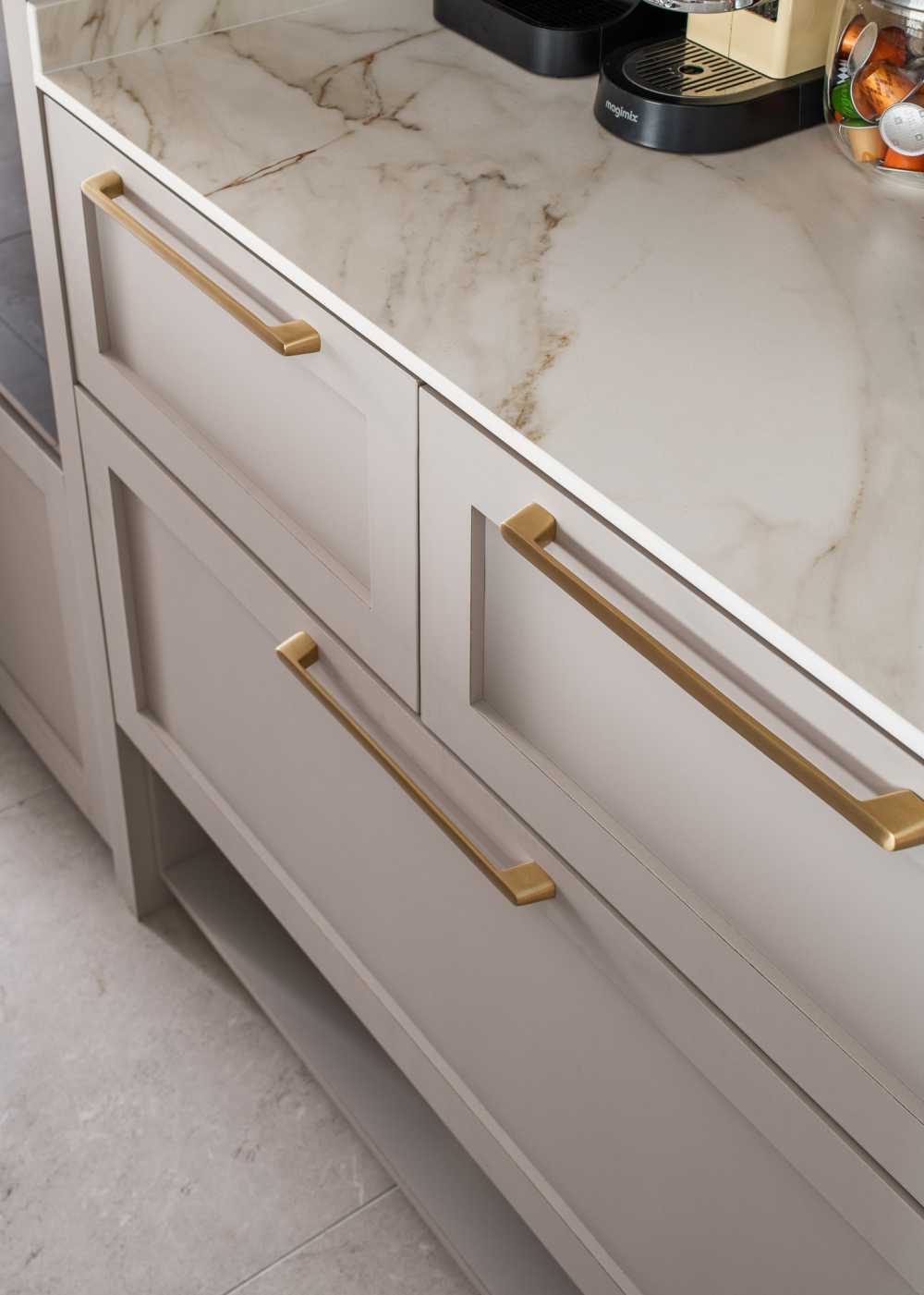 Modern Kitchen with Countertop and Marble Floor