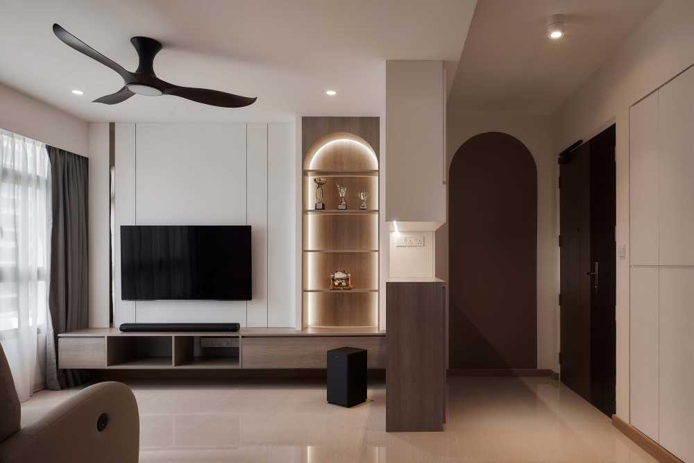 Modern Living Room with Bookshelf and TV Console