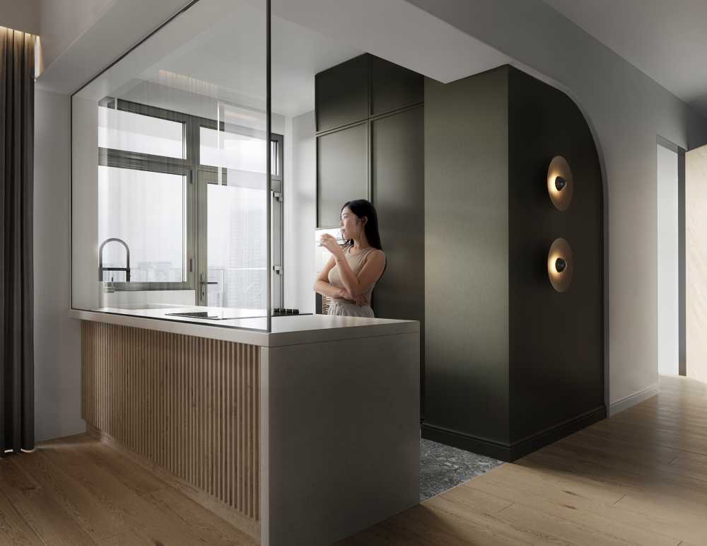 Scandinavian Kitchen with Countertop and Kitchen Window