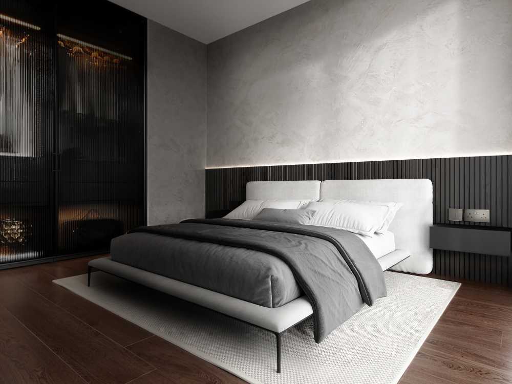 Modern Bedroom with Vinyl Flooring and Wardrobe