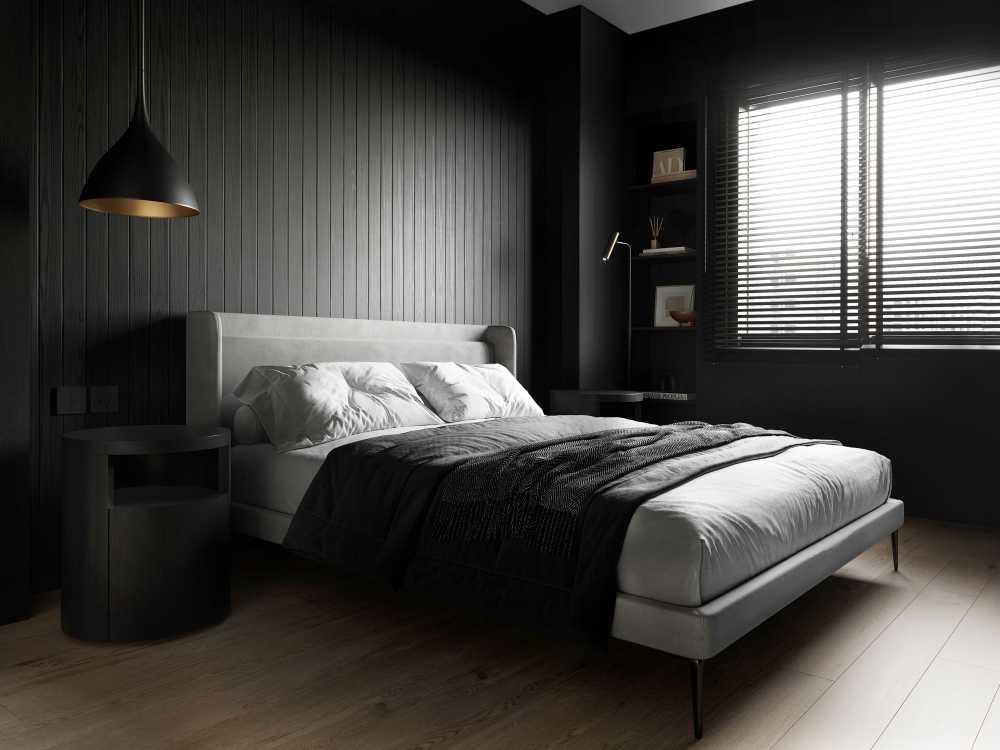 Minimalist Bedroom with Vinyl Flooring and Wardrobe