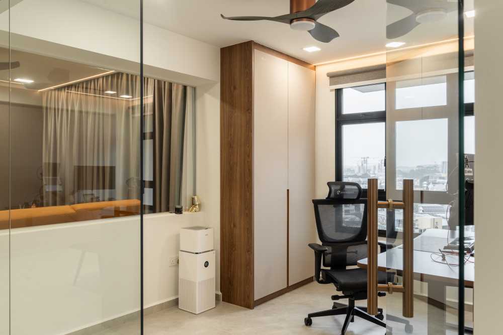 Industrial Home Office with Wallpaper and Desk
