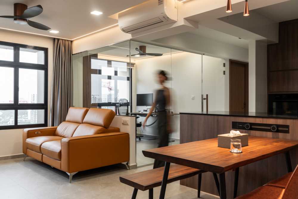 Industrial Living Room with Wood Flooring and TV Console