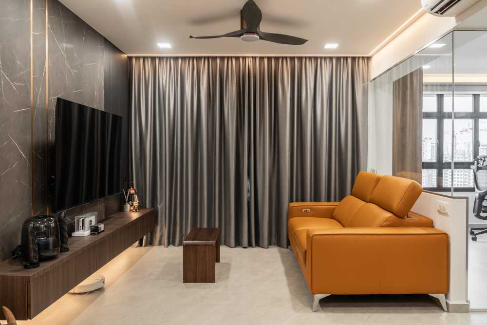 Industrial Living Room with TV Console and Sofa