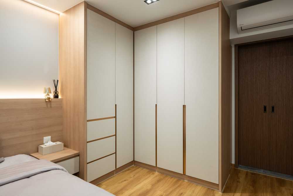 Industrial Bedroom with Vinyl Flooring and Wood Flooring