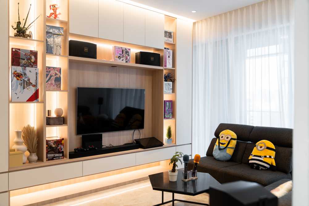 Modern Living Room with TV Console and Feature Wall