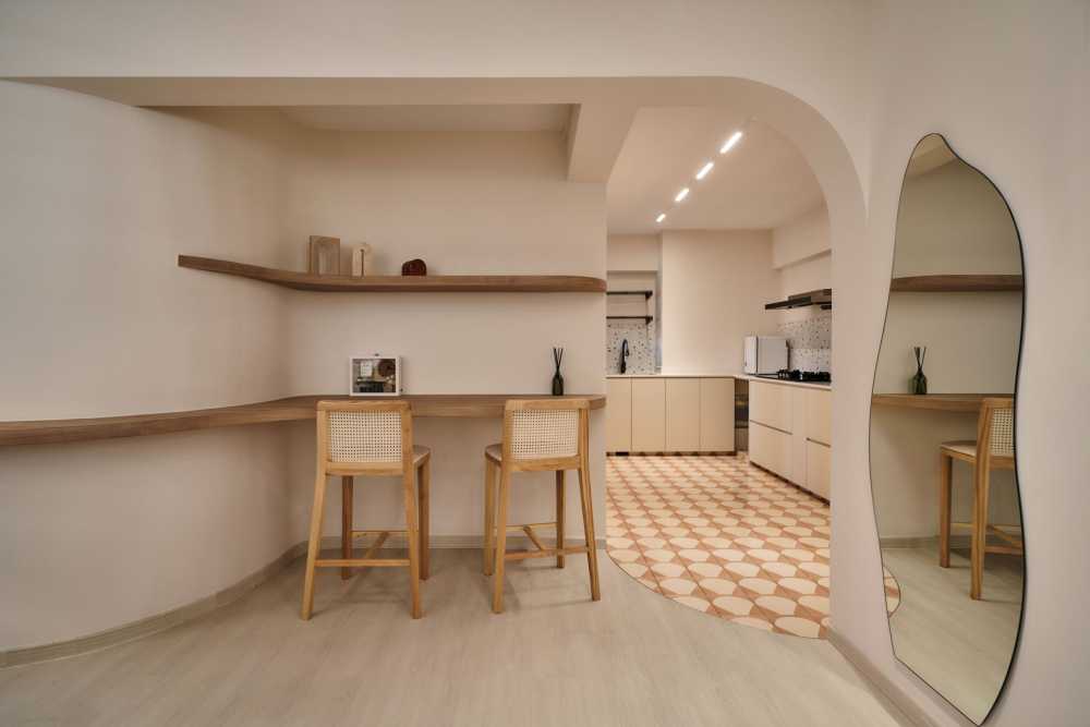 Scandinavian Living Room with Bookshelf and Vinyl Flooring