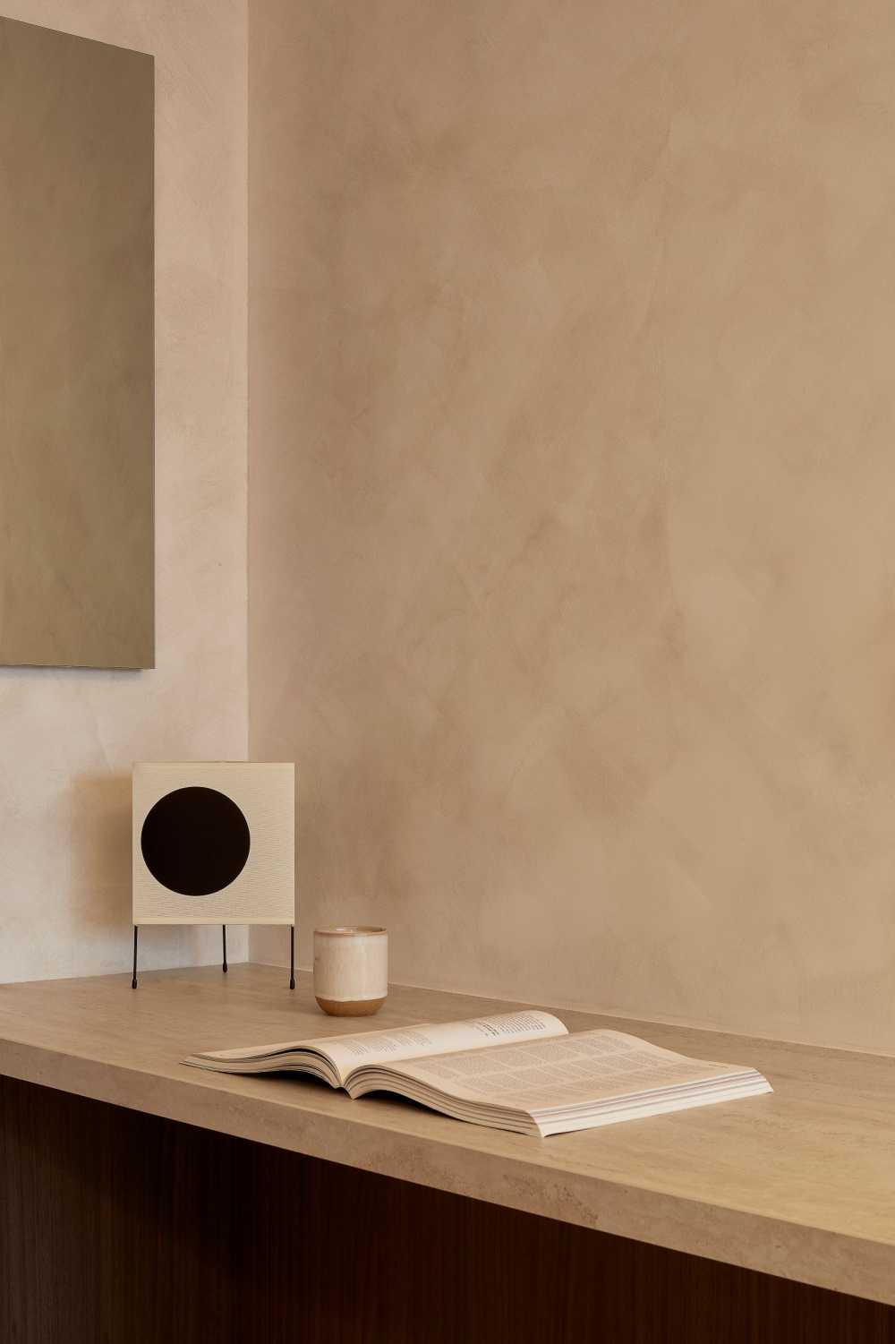 Modern Home Office with Wallpaper and Coffee Table