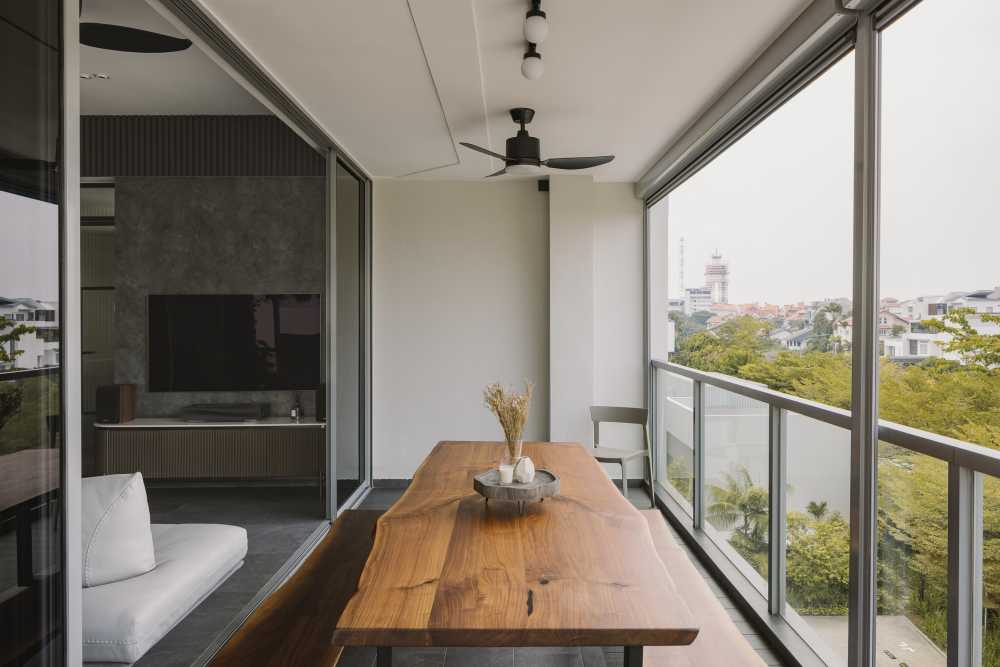 Modern Balcony with TV Console and Feature Wall
