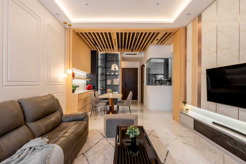 Contemporary Living Room with TV Console and Carpet