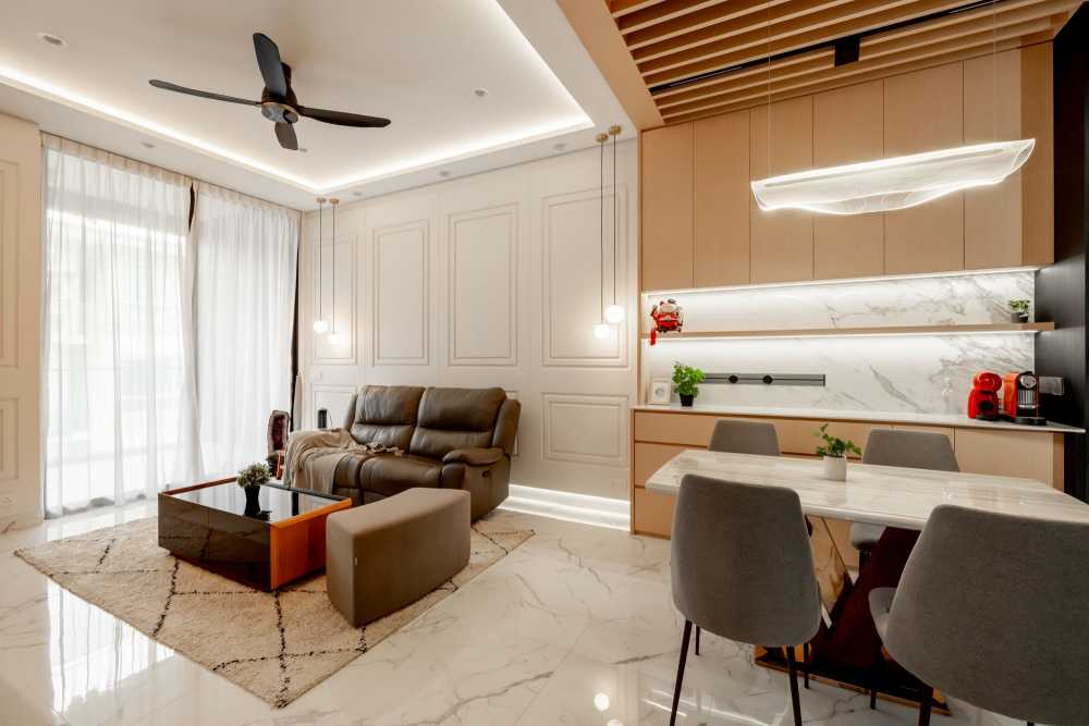 Contemporary Living Room with TV Console and Feature Wall