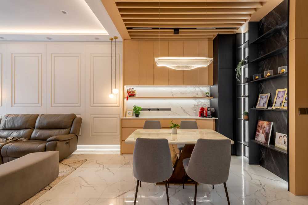 Contemporary Living Room with TV Console and Ceiling Light