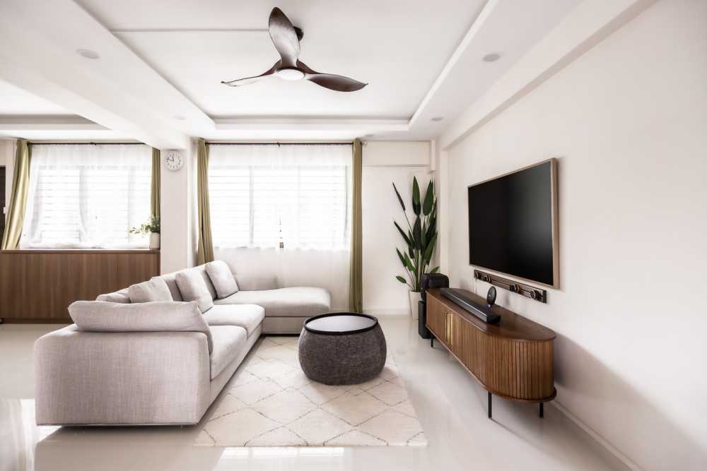 Modern Living Room with TV Console and Cove Lighting