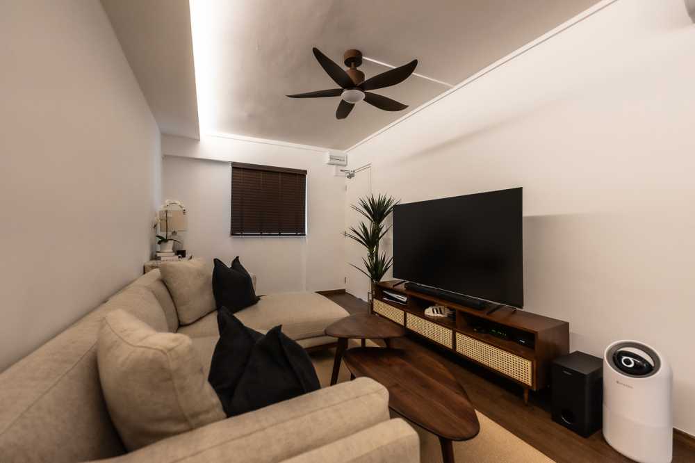 Modern Living Room with Wood Flooring and TV Console
