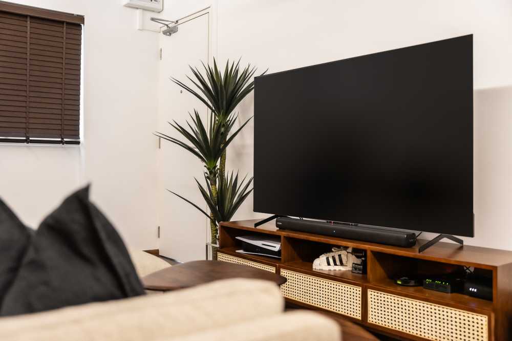 Modern Living Room with Vinyl Flooring and TV Console