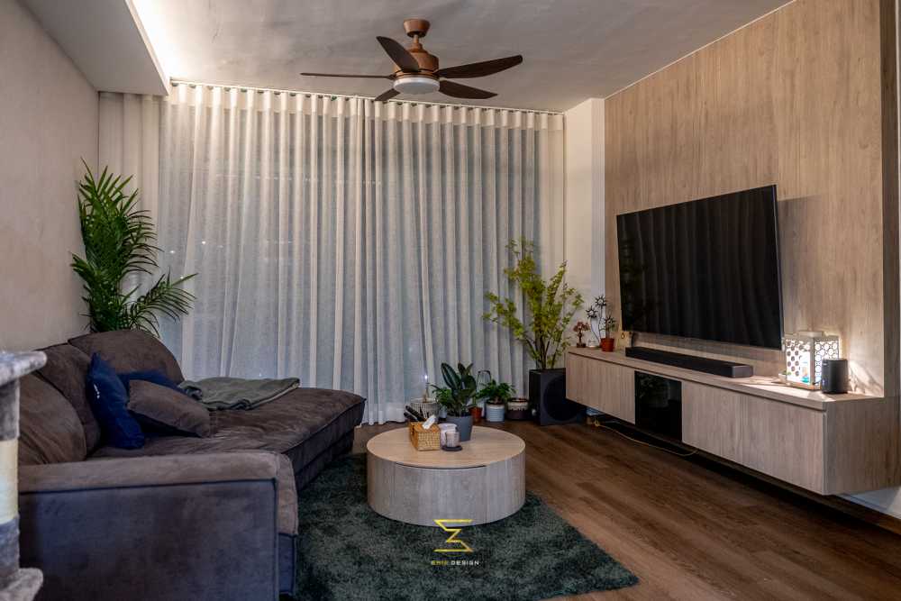 Industrial Living Room with Vinyl Flooring and TV Console