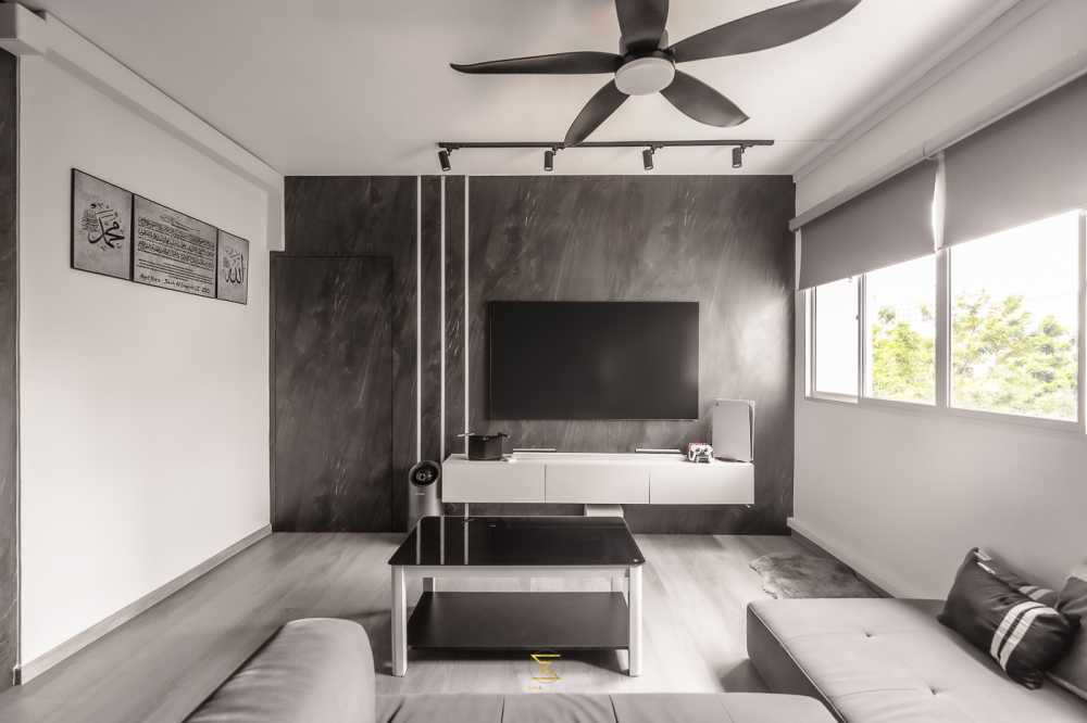 Minimalist Living Room with Vinyl Flooring and Feature Wall